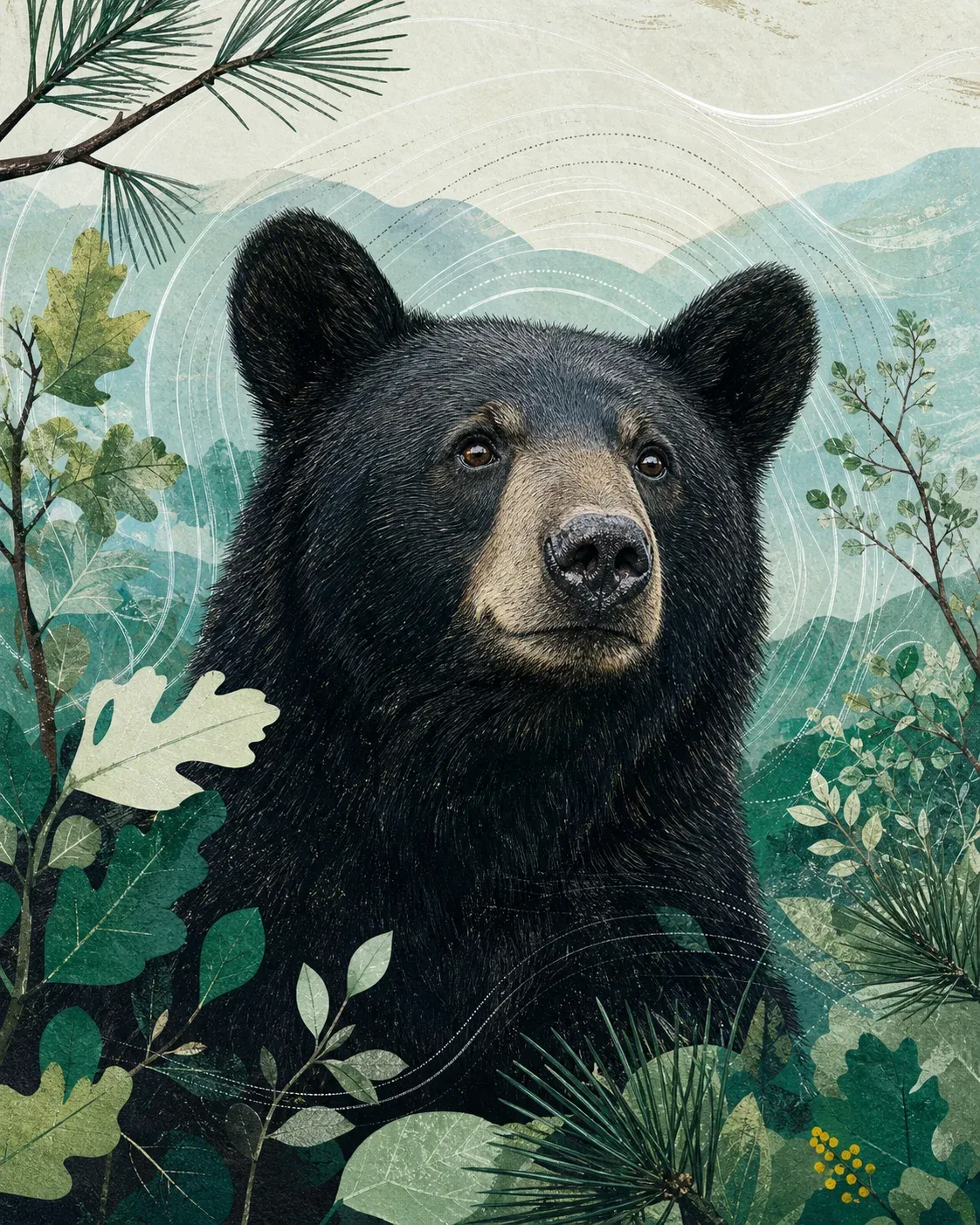 Retrato atento de un oso negro